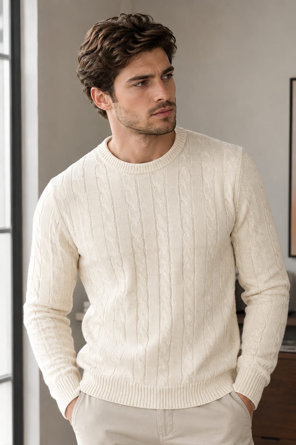 Cable Knit Crew Neck Sweater