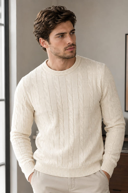 Cable Knit Crew Neck Sweater
