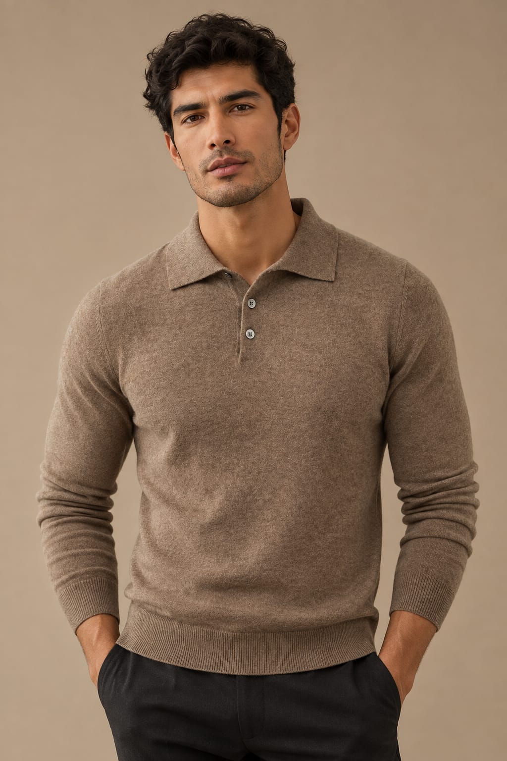 Men's 100% Wool Polo Sweater