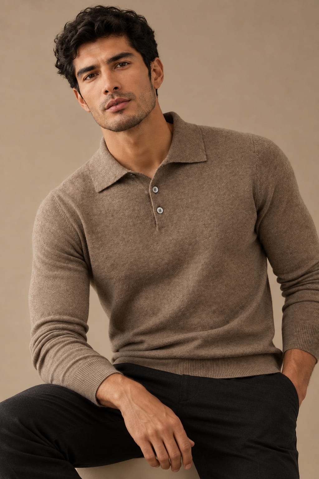 Men's 100% Wool Polo Sweater